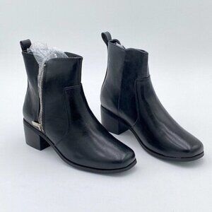 Black Women Chelsea Ankle Boot Closed Toe Chunky Block Low Heel Side Zipper Shoe